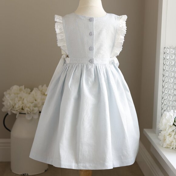 Blue Cotton Linen Pinafore Dress Portrait Vacation Monogram Size 5 NWT - Picture 5 of 8